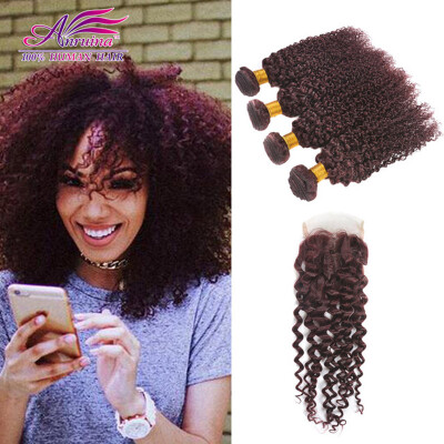 

Brazilian Curly Bundles With Closure 3 Kinky Curly Virgin Hair With Closure 99J Brazilian Hair Weave Bundles With Closure Deals