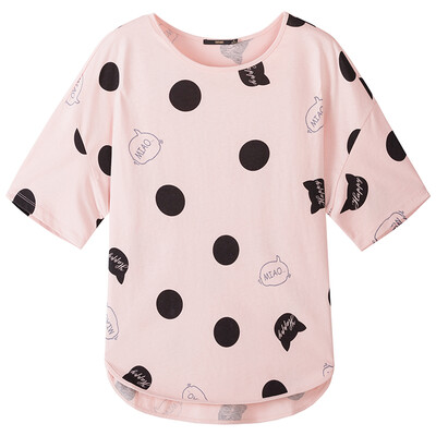 

Semir Lady Cute Paddle Round Collar T-Shirt Top Shirt Korean Version 19017010204 Red&Black T-L