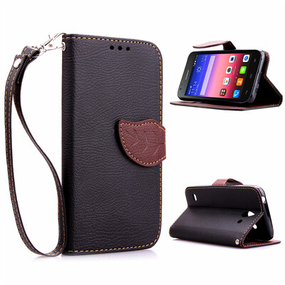

Black Design PU Leather Flip Cover Wallet Card Holder Case for Huawei Ascend Y550