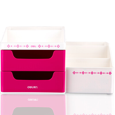 

Deli deli large nine grid desktop storage box drawer storage box cosmetic box pink 8900