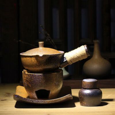 

Ceramic Side Handle Teapot With Alcohol Wick Burner Stand Kungfu Tea Cooking Set