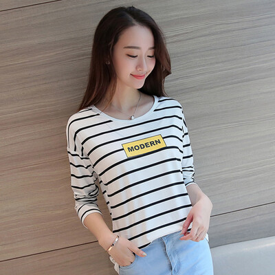 

Longyue Women&39s Tiny Slim Shirt Fashion Navy Wind Striped Long Sleeve Tee LWHSTC1617 White L
