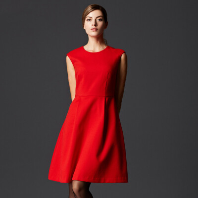 

Recall Marc Rebecca Europe&the United States commuter Slim waist sleeves dress 55226E red  code