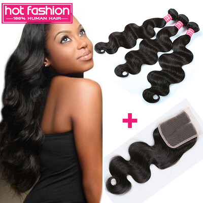 

8A Hot Fashion Hair Body Wave With Closure 3 Bundles Malaysian Hair With Closure Human Hair Extensions With Closure Free Shipping