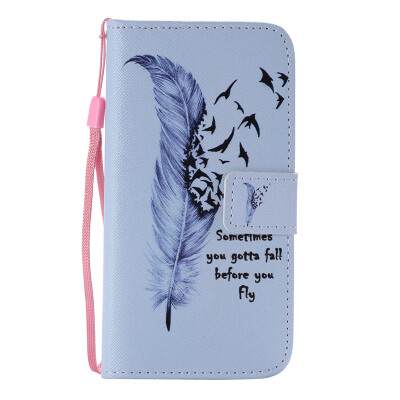 

Blue Feather Design PU Leather Flip Cover Wallet Card Holder Case for SAMSUNG S7