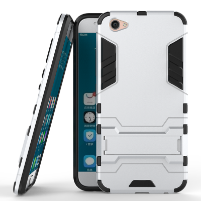 

Silver Slim Robot Armor Kickstand Shockproof Hard Rugged Rubber Back Case For VIVO X9