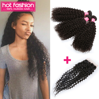 

Grade 8A Malaysian Curly Hair With Closure Kinky Curly Hair 3 Bundles Human Hair With Closure Malaysian Virgin Hair With Closure