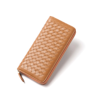 

DOODOO wallet female lambskin weave single zipper wallet lady long section multi-card European beauty handbag D3149 gold