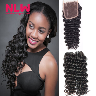 

New Year Discount Deep Wave Malaysian Hair Weave With Lace Closure Cheap 8A 3 Bundles Weft Bohemian Weave Malaysian virgin Hair