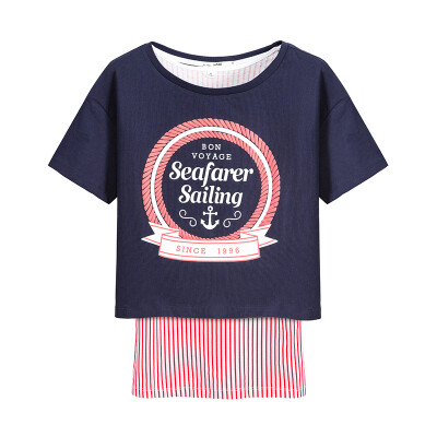 

Semir Semir Short Sleeve T-Shirt Summer Lady Print Striped Loose T-Shirt Two-piece Set 12216000006 Dark Blue