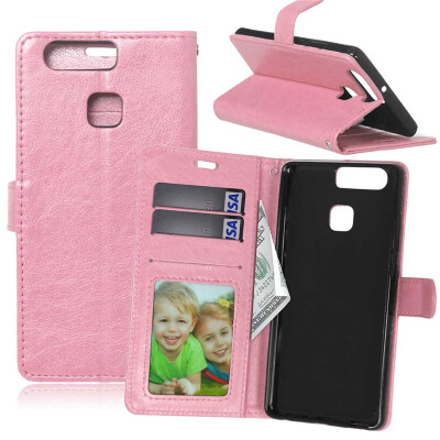 

Pink Style Classic Flip Cover with Stand Function and Credit Card Slot for HUAWEI P9