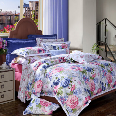 

FUANNA bedding set cotton twill active printing four-piece cotton bed quilt cover water years old double 18 meters bed powder 230 229cm