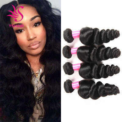 

YS Hair Brazilian Virgin Hair Loose Wave Hair Weave 4 Bundles Unprocessed Loose Wave Human Hair Weave Natural Black