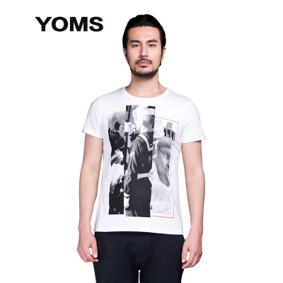 

YOMS) short-sleeved T-shirt men's fine cotton business casual short-sleeved printing primer shirt male 52226090 black