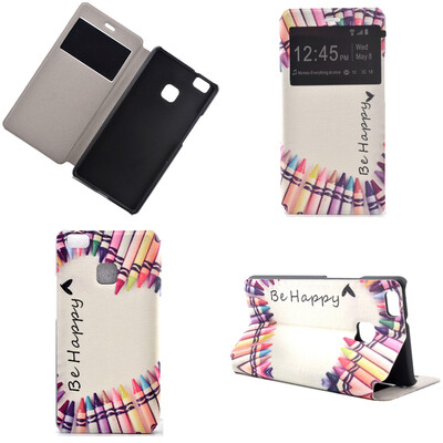 

Colorful Crayon Design PU Leather Flip Cover Wallet Card Holder Case for Huawei P9 Lite