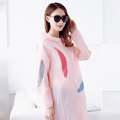 

Long Yue women&39s long paragraph sunscreen ink graffiti zipper hooded air-conditioned shirt LWDY174114 pink all