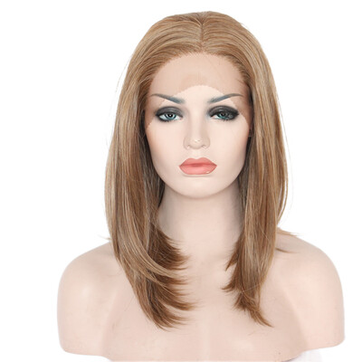 

Anogol Short Straight Bob Lace Front Wig Blonde Glueless Жаропрочные синтетические парики для волос