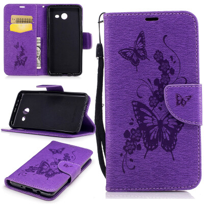 

Purple Butterfly Style Embossing Classic Flip Cover with Stand Function and Credit Card Slot for Samsung Galaxy J5 2017/J530