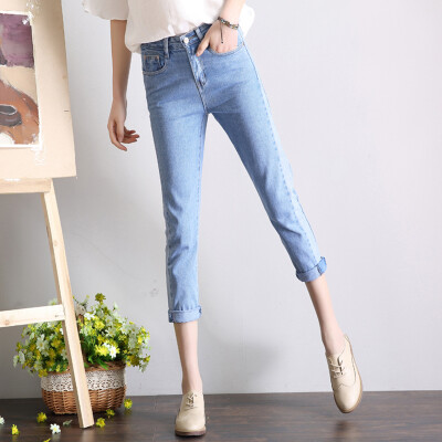 

CITYPLUS art hit color flanging nine pants loose loose jeans jeans CWKN172464 light blue