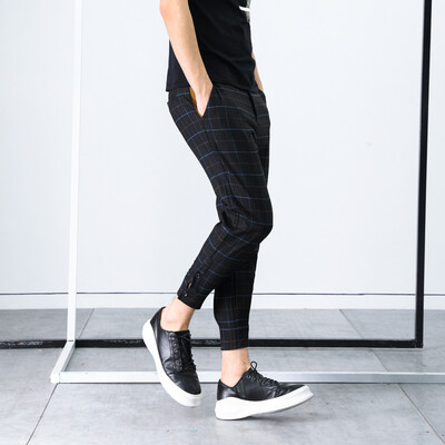 

YOMS Men's casual pants male straight trousers Korean version of the woven single wear lattice tide men's casual pants 02267 coffee color M170