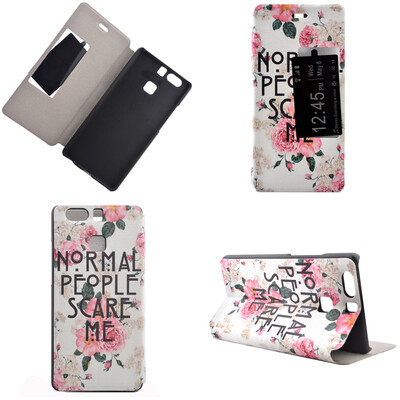 

Rose Flower Design PU Leather Flip Cover Wallet Card Holder Case for Huawei P9