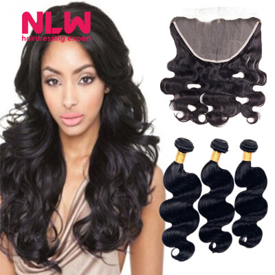 

N..W. 10A Brazilian virgin human hair 3 bundles with frontal Body wave hair weaves with frontal