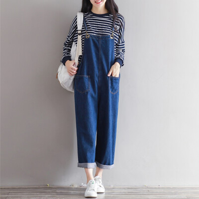 

City Plus CITYPLUS Artistic Retro Casual Loose Siamese Necklace Leggings Cowboy Belt Pants CWKN173358 Blue