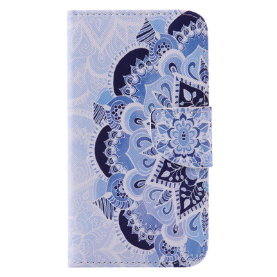 

Blue Flower Design PU Leather Flip Cover Wallet Card Holder Case for NOKIA 640