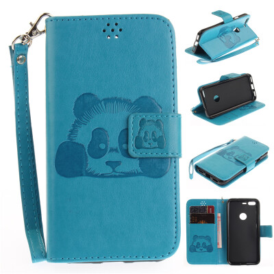 

Sky blue Panda Style Embossing Classic Flip Cover with Stand Function and Credit Card Slot for Google Pixel