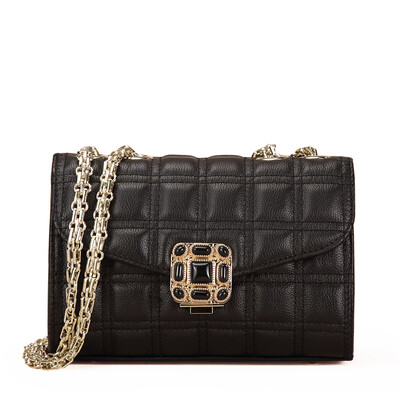 

Kou a Cnoles ladies shoulder bag ladies Messenger bag small fragrant fragrance rhyme pattern chain head layer cowhide handbags B022 black