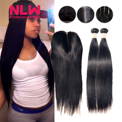 

N..W. 10A Brazilian virgin human hair 4 bundles with closure Silk straight hair weaves with closure