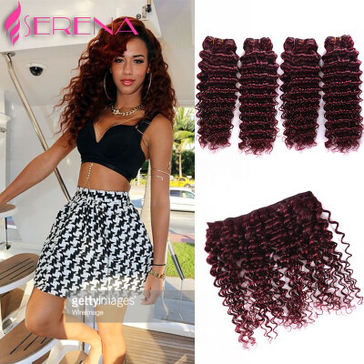 

7A Burgundy Brazilian Hair 99J Deep Curly Virgin Hair Wine Red Brazilian Curly Hair 4 Bundles Curly Weave Human Hair More Wavy