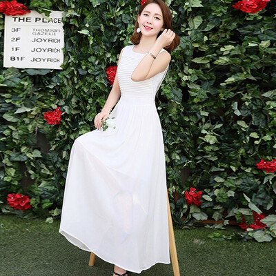 

Siberian woman 2017 summer Korean version of the long skirt Slim was thin temperament simple round neck large size women sleeveless dress S72R0020A7XL white