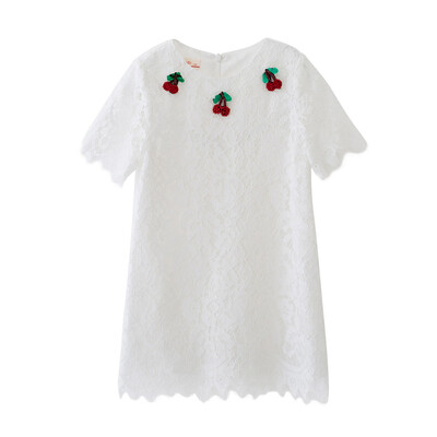 

Fragrance Flordeer French Kids Girls Pure Color Skirt Cherry Dress F72002 White 150