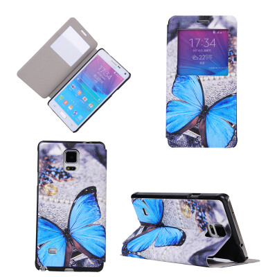 

Blue Butterfly Design PU Leather Flip Cover Wallet Card Holder Case for Samsung Galaxy Note 4