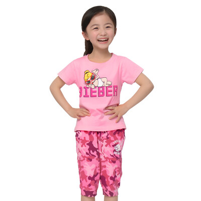 

Yu Zhaolin YUZHAOLIN Girls T-Shirt Children's Short Sleeve Pants Set M416615 Camouflage Half Sleeve Rose 110