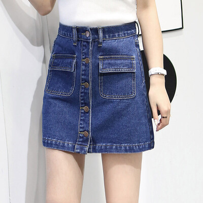 

VIVAHEART Women&39s retro high waist college fresh color A word denim skirt VS165216 blue L
