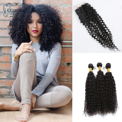 

Lace Closure With Bundles 8A Indian Virgin Hair Kinkly Curly With Closure Indian Hair Weave 3 Bundles With Closure Free Shipping