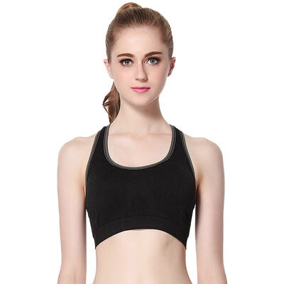 

PLANDOO ladies sports vest bra no rims yoga vest running shockproof seamless bra sports underwear female black