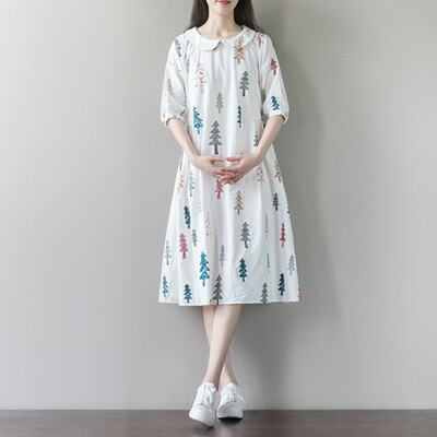

CITYPLUS Arts & Crafts Christmas Tree Print Dolls Dresses Top Dresses Long Sleeve Skirt HKQZ172364 White M