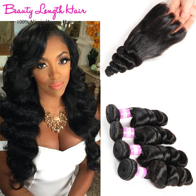 

Malaysian loose wave with closure human hair weave 4 bundles with closure Best Malaysian virgin hair with Closure