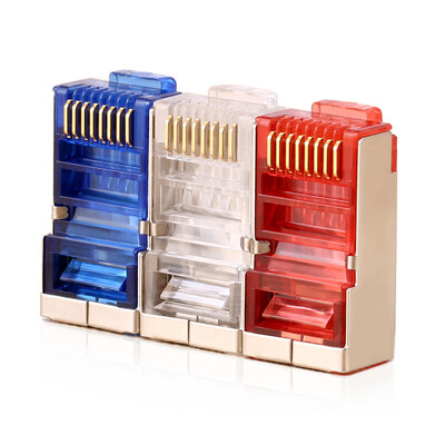 

AMPC AMCOM AMCAT6B100 BU shielded crystal head six types of Gigabit 50U gold-plated RJ45 network pure copper Gigabit Ethernet connector connector blue 100