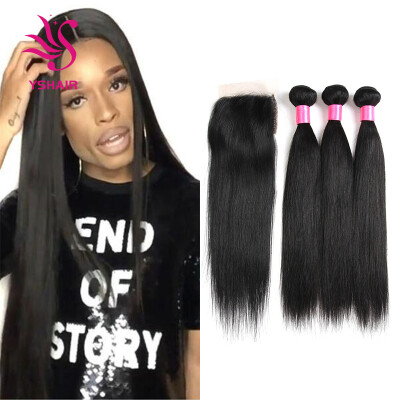

Indian Virgin Hair Straight With Closure 3 Bundle Deals Wonder Beauty Unprocessed Straight Human Hair Weave With Lace Closure
