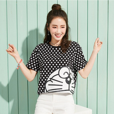 

Semir T-shirt summer collar round pocket cartoon head wave point printing half-sleeved T-shirt 12216000134 black tone