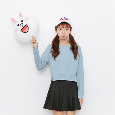 

City plus CITYPLUS art leisure retro loose clothing high waist exposed umbilical long sleeve short paragraph T shirt CWTC173363 blue uniform