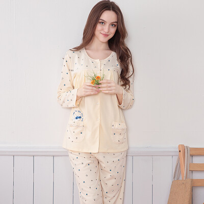 

[Jingdong supermarket] red beans home (Hodohome) pajamas women spring and autumn cotton long-sleeved cartoon wave point leisure home service suit shrimp red 170 / 92A