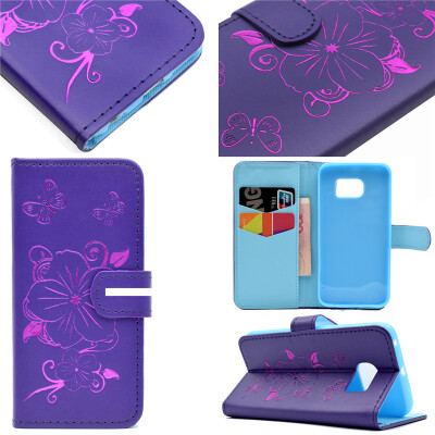 

Purple Hot Stamping Foil Gold Design PU Leather Flip Cover Wallet Card Holder Case for Samsung GALAXY S6 Edge