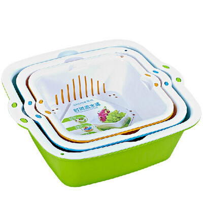 

Camellia double wash basket basket water basket drain basket fruit&vegetable sinks Amoy vegetable sieve medium&small 3-piece set