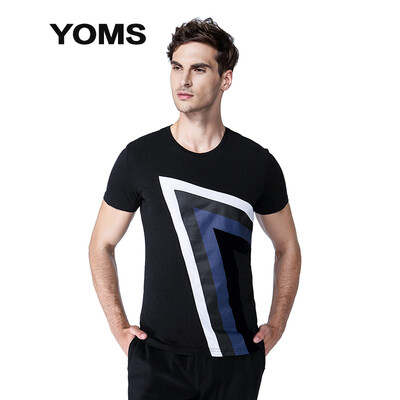 

(YOMS) short-sleeved T-shirt male fine cotton business casual round neck short sleeve printing primer shirt male 61244685 Navy Blue L