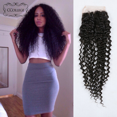 

4X4 Indian Kinky Curly Closure 8A Human Hair Closure 8-30 Middle Free 3 Part Virgin Kinky Curly Lace Closure Bleached Knots